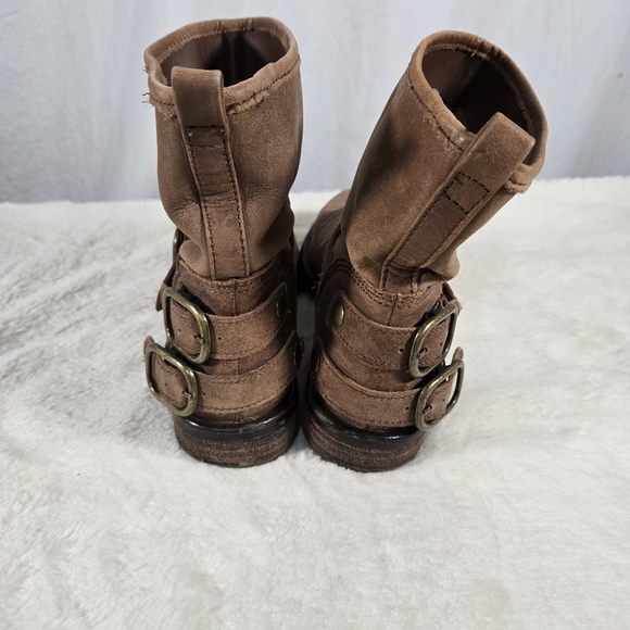 Lucky Brand Norton Leather Buckle Ankle Bootie Brown Pull On Size 7 - Picture 4 of 8